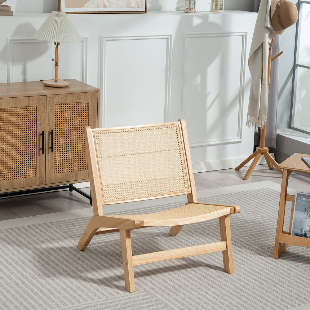 Fauteuil d'appoint en rotin avec cadre en bois d'hévéa, couleur naturelle