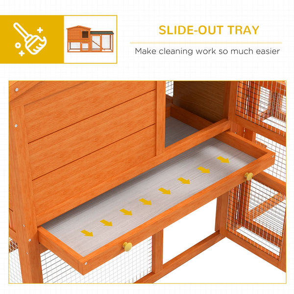 Two-tier rabbit hutch with run and water/UV-resistant roof