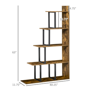 Bibliothèque industrielle à 5 niveaux en bois, Marron rustique