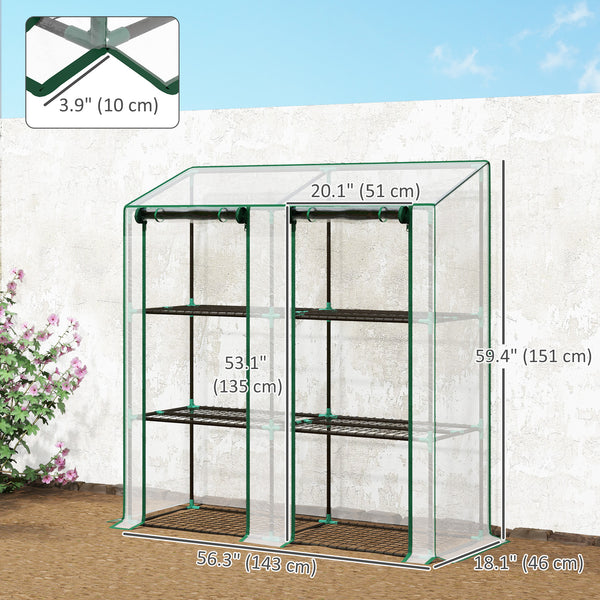Portable mini greenhouse with 3 shelves, reinforced cover and roll-up doors
