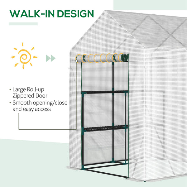 Outdoor greenhouse with 2-tier shelf