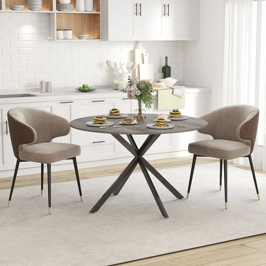 Table de cuisine ronde pour 4 personnes avec pieds en acier, grain de bois gris et noir