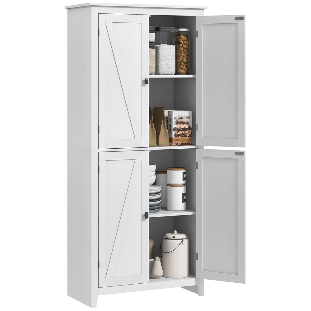 Armoire de rangement autoportante 72 po avec portes et étagères, blanche