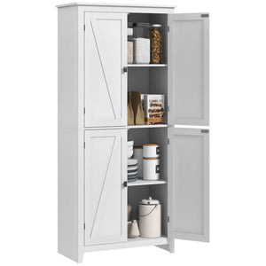 Armoire de rangement autoportante 72 po avec portes et étagères, blanche