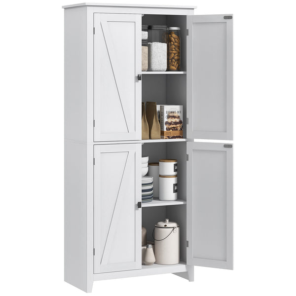 Armoire de rangement autoportante 72 po avec portes et étagères, blanche