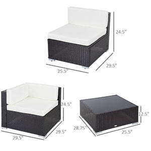 Ensemble de mobilier de jardin 7 pièces en rotin tressé avec table basse et coussins