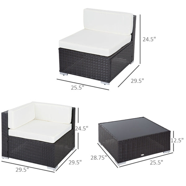 Ensemble de mobilier de jardin 7 pièces en rotin tressé avec table basse et coussins