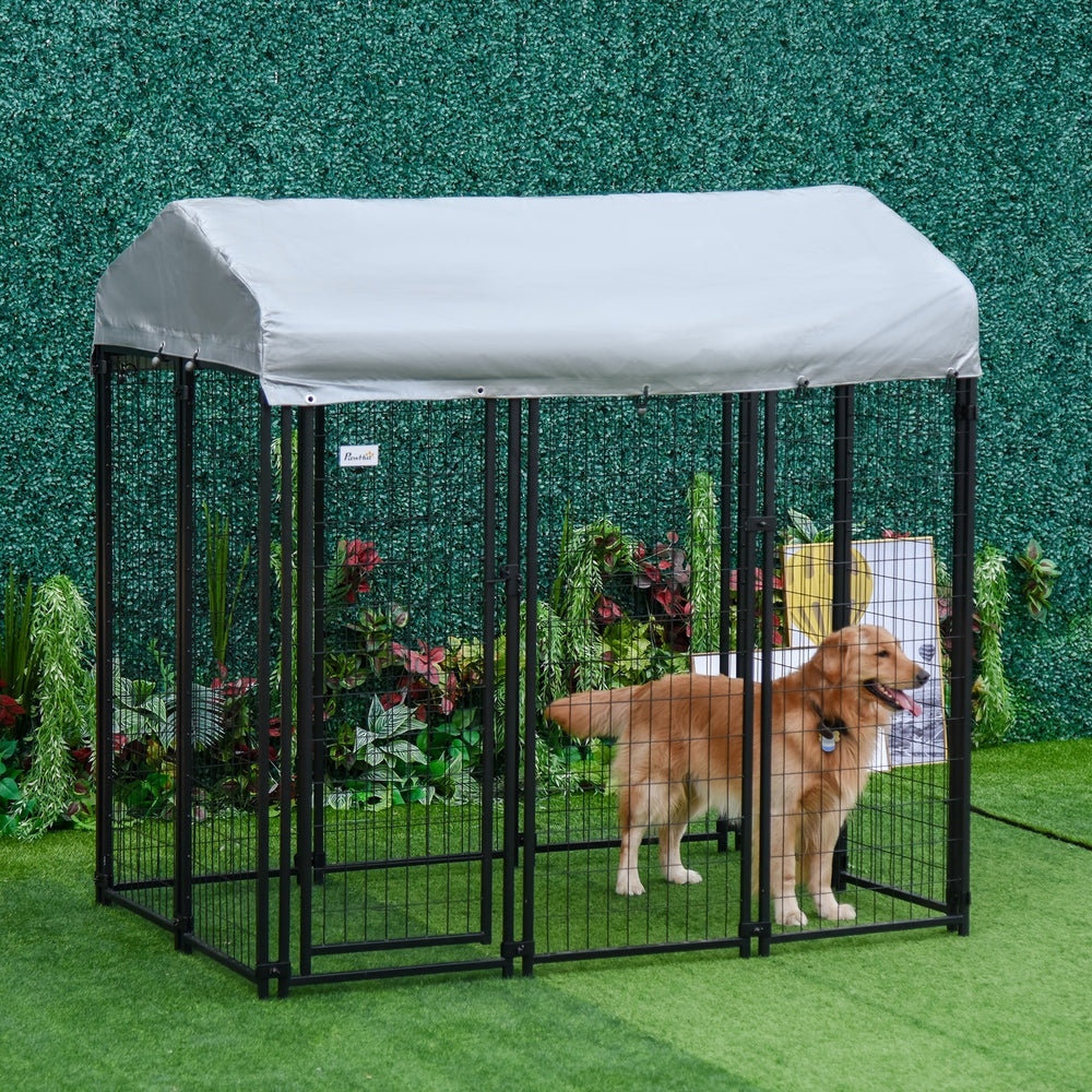 Pawhut 6' x 4' x 6' Large Outdoor Dog Kennel Steel Fence with UV-Resistant Oxford Cloth Roof &amp; Secure Lock |