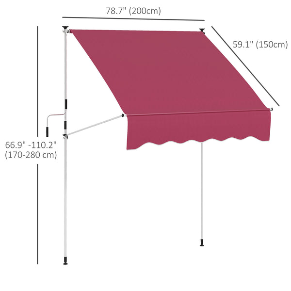 6.6'x5' Manual Retractable Patio Awning Sun Shelter Window Door Deck Canopy, Water Resistant UV Protector, Wine Red