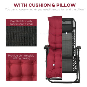 Lot de 2 chaises inclinables zéro gravité avec coussin et appui-tête, rouge vin