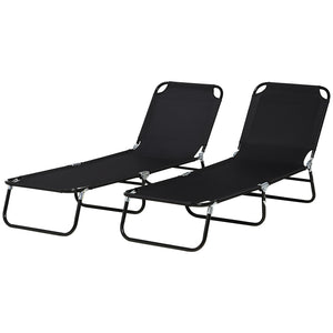 Set of 2 Folding Outdoor Lounge Chair, Sun Tanning Chairs with Reclining Back, Breathable Mesh for Beach Patio, Black