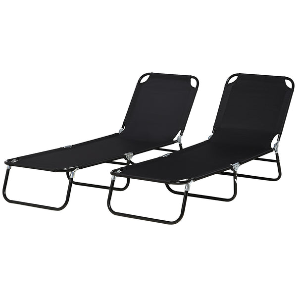 Set of 2 Folding Outdoor Lounge Chair, Sun Tanning Chairs with Reclining Back, Breathable Mesh for Beach Patio, Black