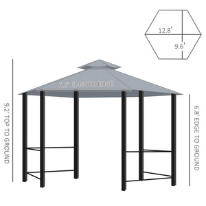Outsunny 13ft Hexagon Gazebo Outdoor Canopy Shelter with Netting and Shaded Curtains Gray |