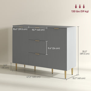 Meuble de rangement de cuisine moderne avec 3 tiroirs et étagères réglables, gris