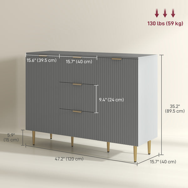 Meuble de rangement de cuisine moderne avec 3 tiroirs et étagères réglables, gris