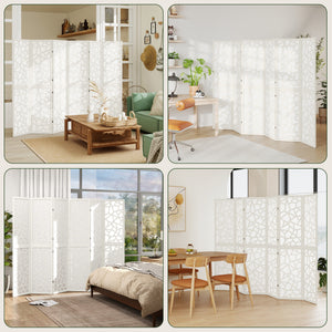 Paravent à 6 panneaux, 1,70 m, pliable et léger, motif géométrique, blanc