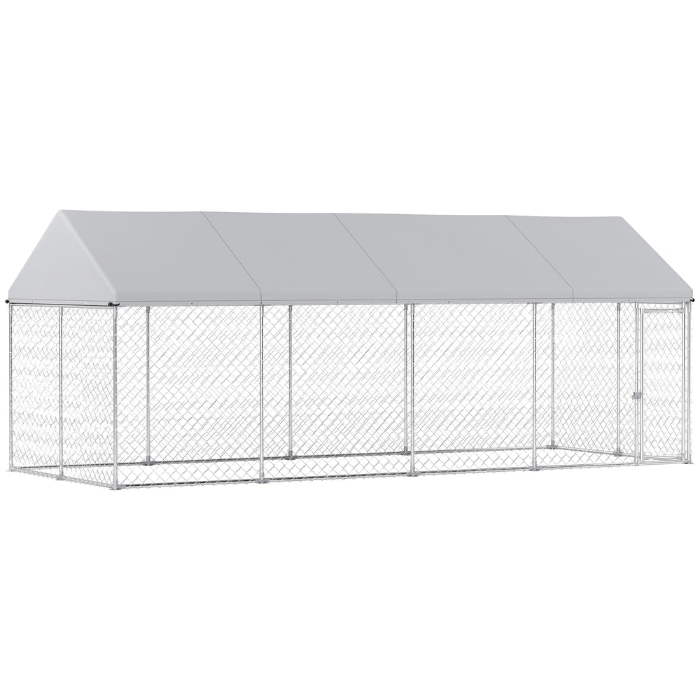 Heavy-Duty Outdoor Dog Kennel with Waterproof Cover, Safety Latch, Wire Mesh Pen, 6m x 2.3m x 2.4m