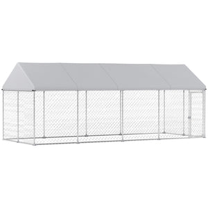 Heavy-Duty Outdoor Dog Kennel with Waterproof Cover, Safety Latch, Wire Mesh Pen, 6m x 2.3m x 2.4m