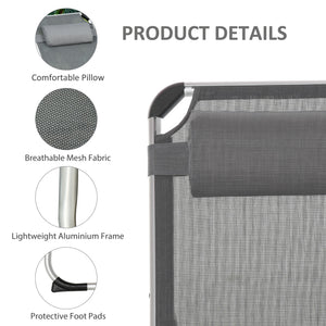 Folding Lounge Chair, Patio Lounger with Headrest, 5-Level Adjustable Backrest, and Aluminum Frame, Grey