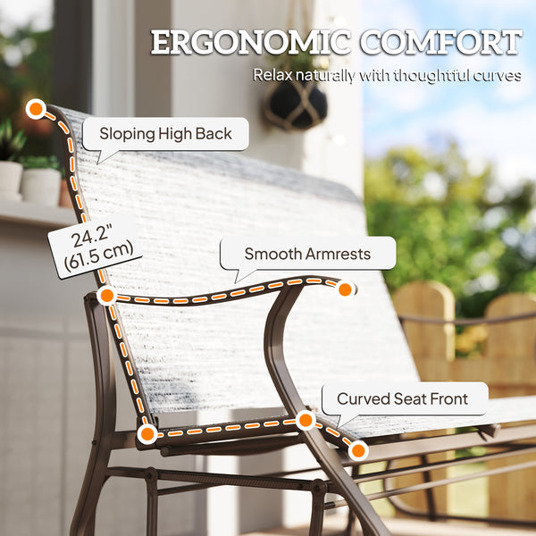 Fauteuil à bascule double avec accoudoirs, assise et dossier en maille, gris