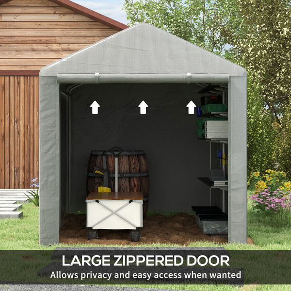 Abri portable avec structure en acier galvanisé et grande porte, gris clair