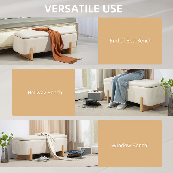 Banc ottoman avec rangement et assise rembourrée – Blanc crème
