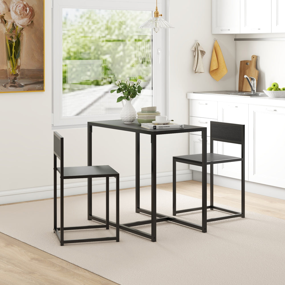 Dining table and chairs set, industrial style, for 2 people, ideal for small spaces, black