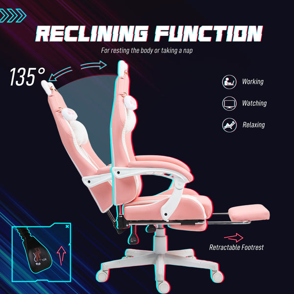 Fauteuil de jeu Cute Racing en similicuir avec repose-pieds, appui-tête et soutien lombaire, rose