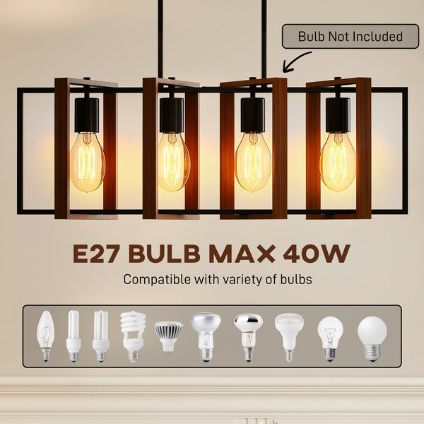 Luminaire suspendu linéaire style ferme, avec 4 abat-jour rotatifs et hauteur réglable, finition noyer