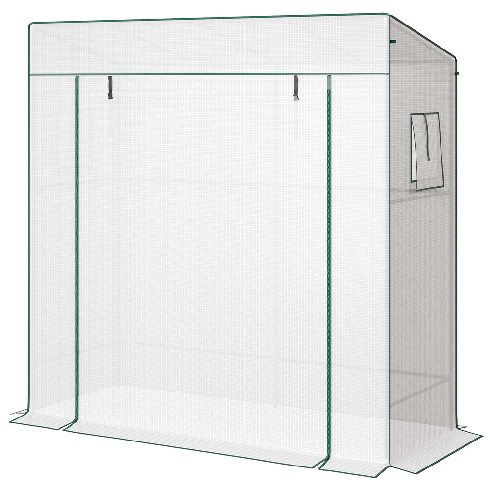 Lean-to greenhouse for tomatoes with reinforced PE cover