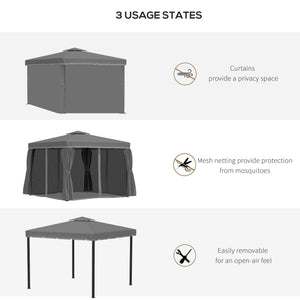 Gazebo 10' x 10' à 2 niveaux avec parois latérales en maille zippée, cadre en aluminium, gris foncé