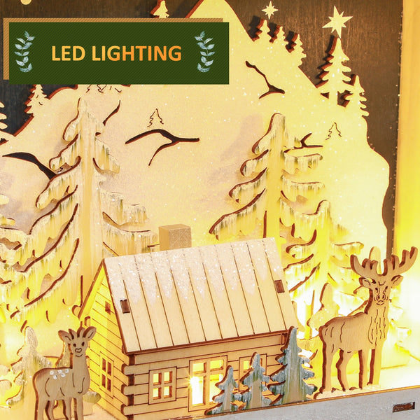Calendrier de l'Avent de Noël en bois de 24 jours décoration avec lumières