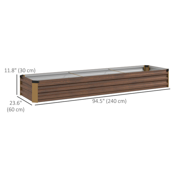 Jardinière surélevée galvanisée 2,44 m x 0,61 m x 0,30 m, marron