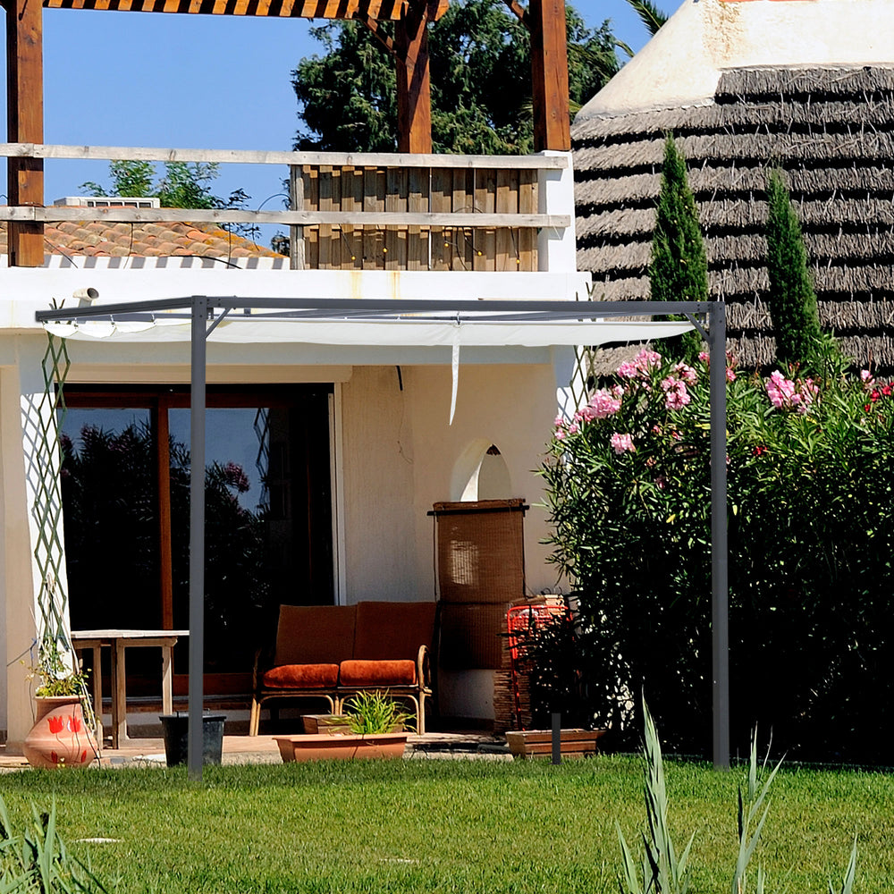 Pergola 10 x 10 avec auvent rétractable, blanc crème