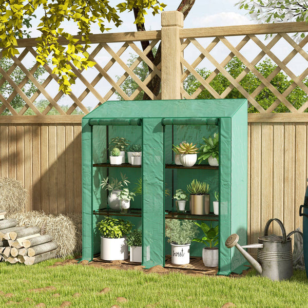 Portable greenhouse with 3 shelves, reinforced PE cover and roll-up doors