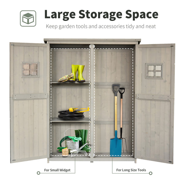 Rangement en bois avec fenêtres et double porte, gris
