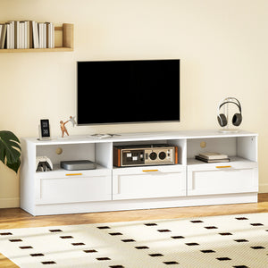Meuble TV avec 3 armoires et 3 étagères ouvertes, pour téléviseurs jusqu'à 85 pouces, blanc