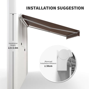12' x 8' Retractable Patio Awning Sunshade Shelter w/ Manual Crank Handle UV & Water-Resistant for Deck Balcony Coffee