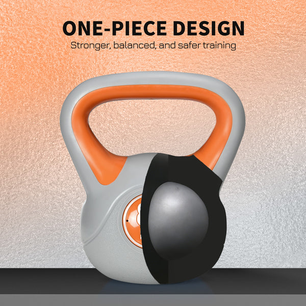 Kettlebell de 18 lb avec poignée large et base stable – Orange et gris