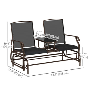 Fauteuil à bascule d'extérieur pour 2 personnes, banc de jardin, noir