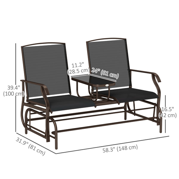 Fauteuil à bascule d'extérieur pour 2 personnes, banc de jardin, noir