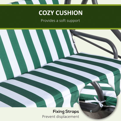 Outsunny 3 Seater Patio Swing, Outdoor Swing Chair with Adjustable Canopy, Removable Cushion and Weatherproof Steel Frame, for Garden, Poolside, Green and White