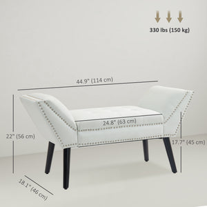 Banc rembourré moderne avec accoudoirs et garniture cloutée, blanc