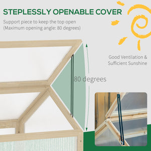 Serre de jardin surélevée portable en bois naturel avec couvercle ouvrant