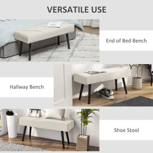 Banc de chambre rembourré moderne avec pieds en acier, blanc crème