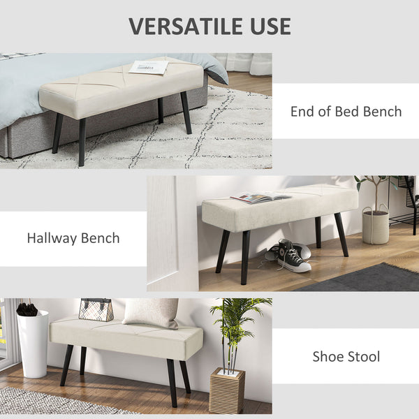 Banc de chambre rembourré moderne avec pieds en acier, blanc crème