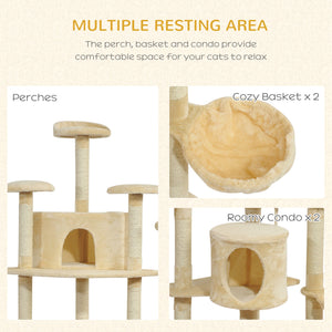 79" Cat Tree with Kitten Scratching Post, Activity Center and Toys Beige