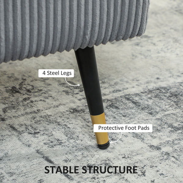 Two-seater corduroy sofa with springs, steel legs and tufting, dark gray