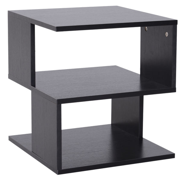 Table d'appoint carrée moderne à 3 niveaux en bois, noir
