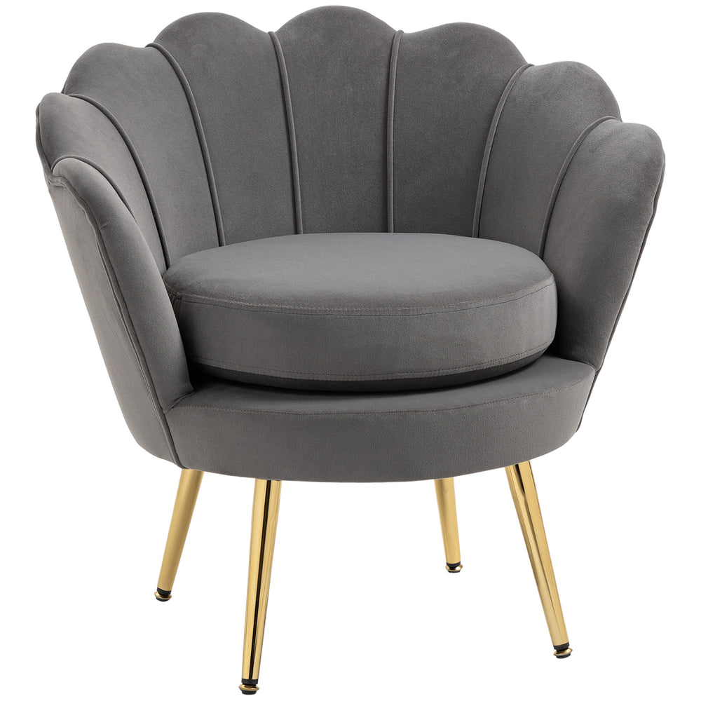 Fauteuil d'appoint lotus en tissu velours avec pieds en métal doré, gris